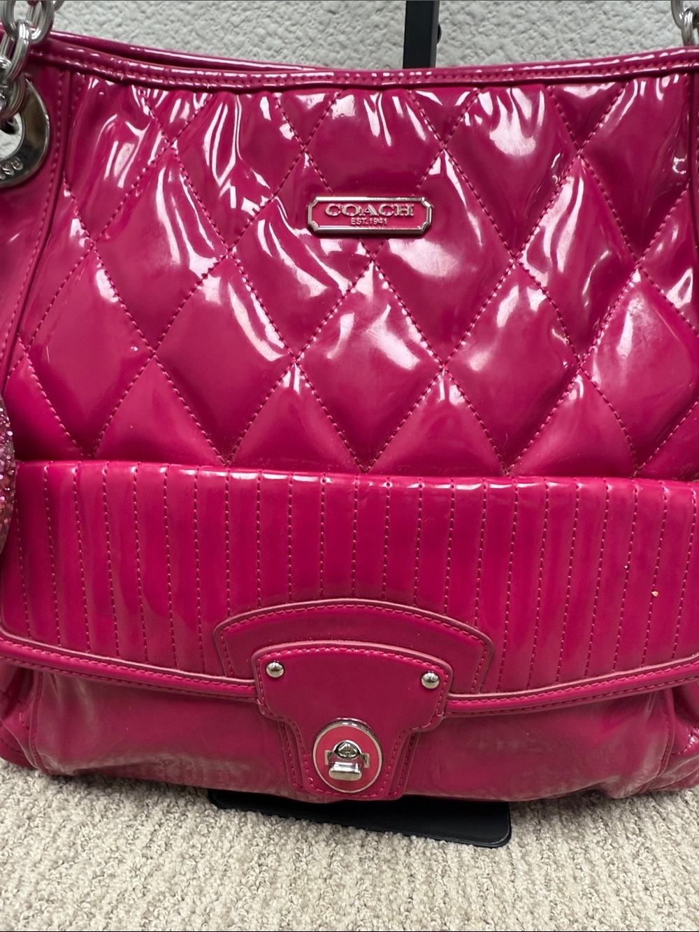 Coach Poppy Quilted Patent Shoulder Bag in Hot Pink - Picture 5 of 14